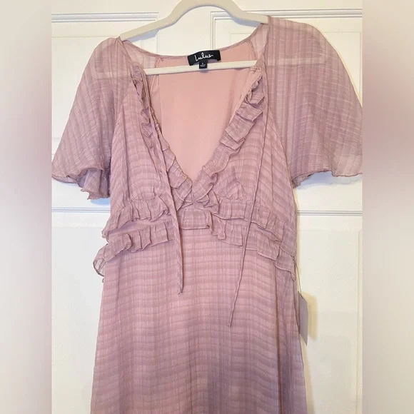 Sweetest Delight Mauve Plaid Ruffled Short Sleeve Maxi Dress - Picture 6 of 7